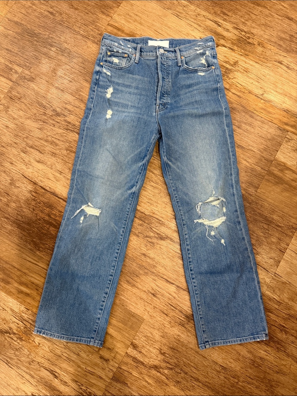 MOTHER Women’s Cropped Distressed Blue Jeans